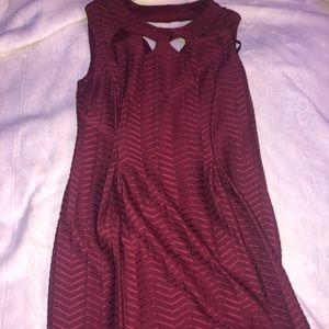 Red formal ribbed dress with cutouts in front